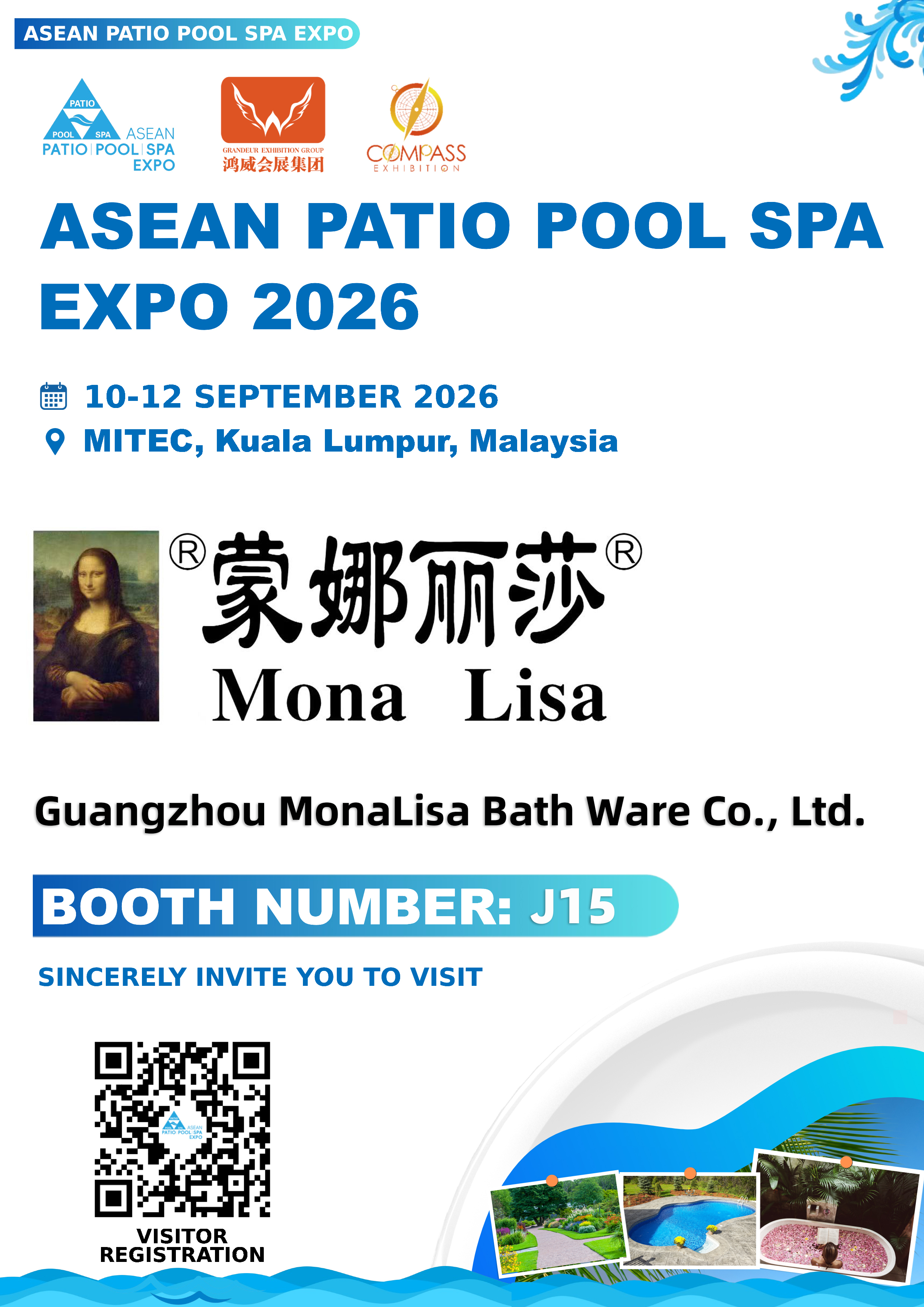 Visit Guangzhou MonaLisa Bath Ware Co., Ltd. at Booth J15 – ASEAN Patio Pool Spa Expo 2026